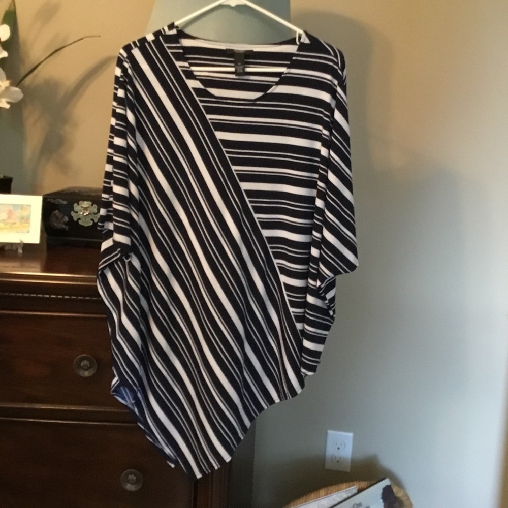 Alfani Blue and White Striped Asymmetric Tunic